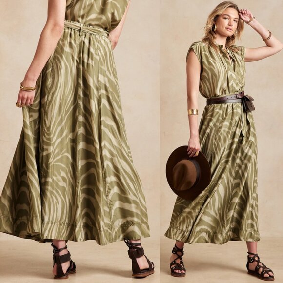 Banana Republic Nocturne Silk Maxi Skirt Brown Zebra XS Petite - Picture 1 of 9